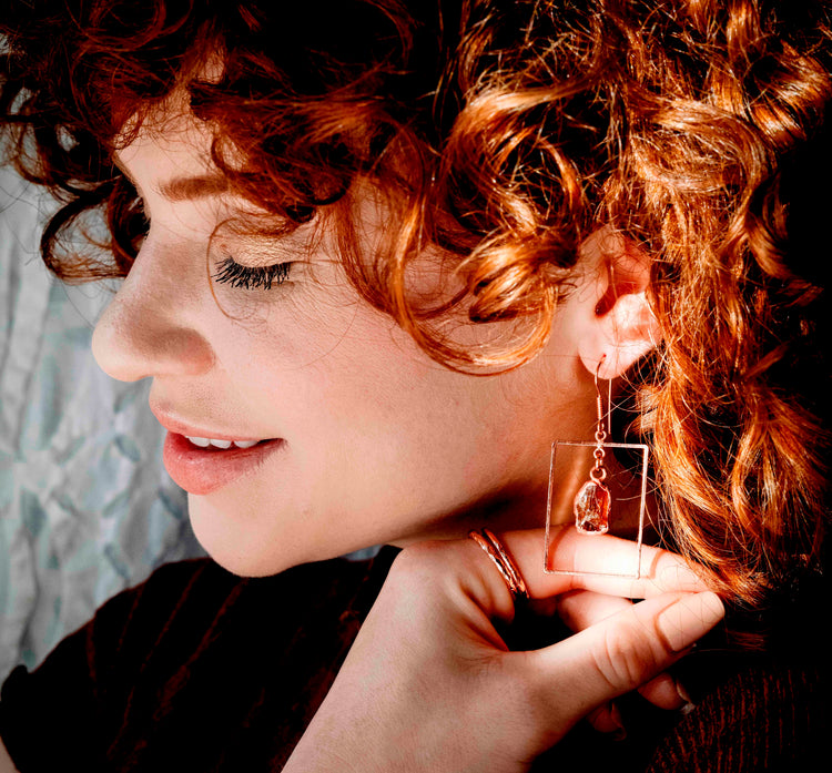 Gemstone and Copper Shape Earrings