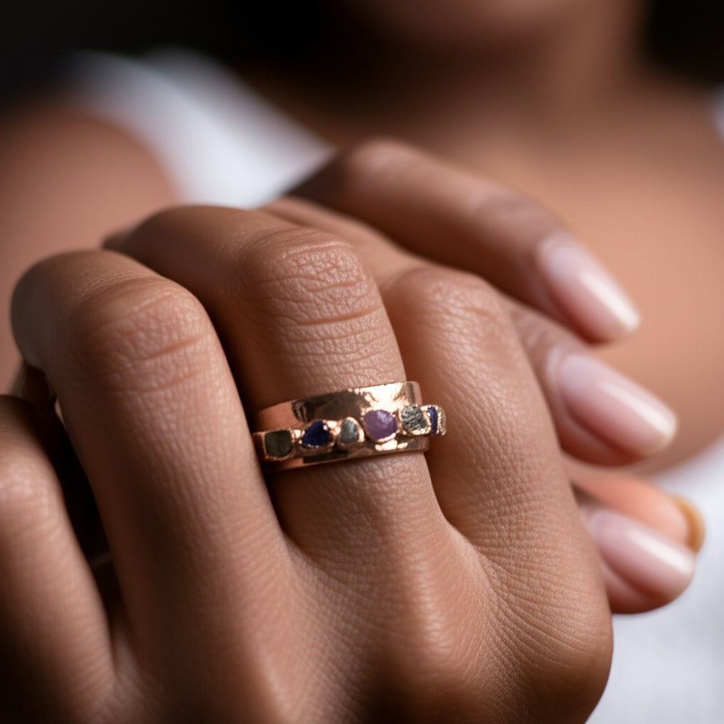 Chosen Stones Flat Hammered Ring