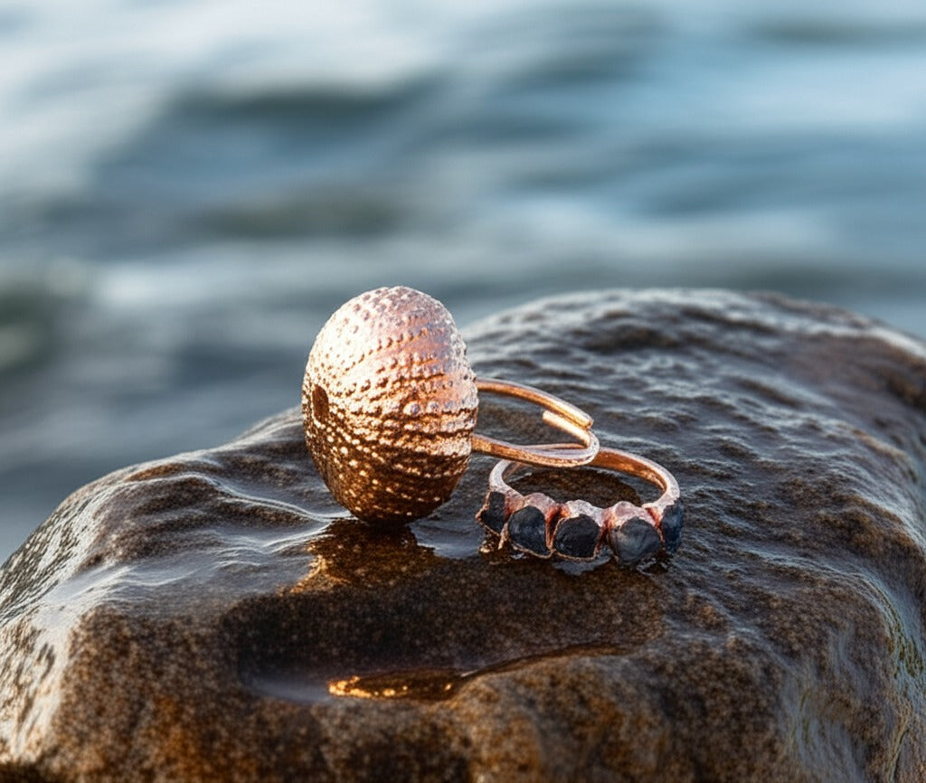 Urchin and Aquamarine Eternity Ring Combo
