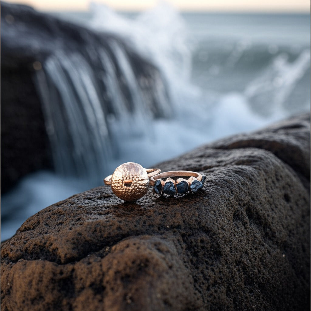 Urchin and Aquamarine Eternity Ring Combo