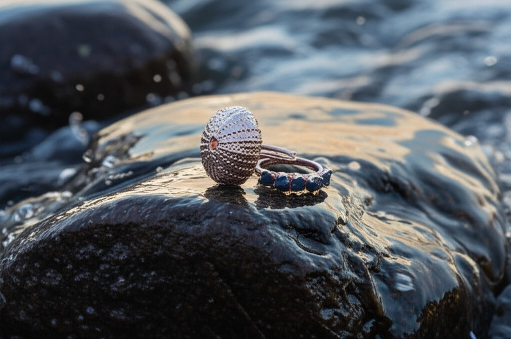 Urchin and Aquamarine Eternity Ring Combo