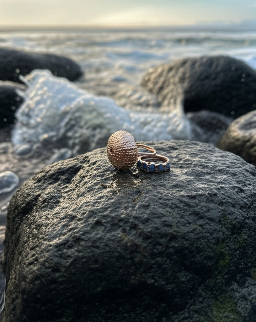 Urchin and Aquamarine Eternity Ring Combo