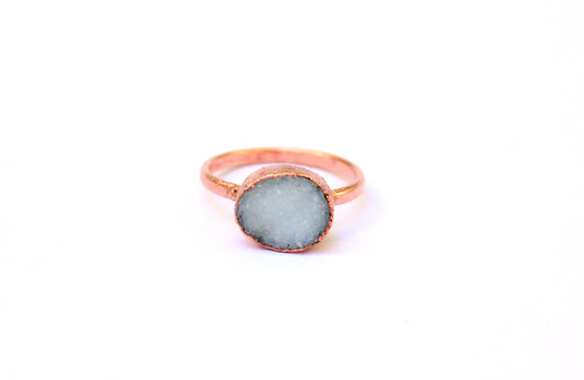 Large Oval Druzy Solitaire Ring (Horizontal)