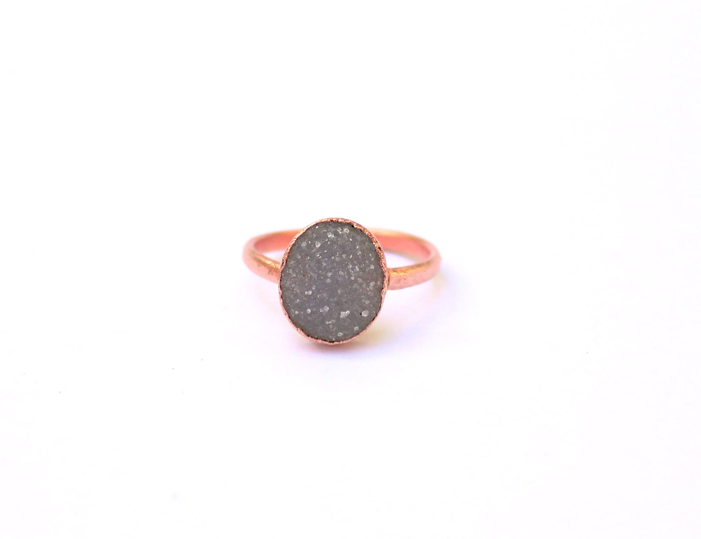 Large Oval Druzy Solitaire Ring (Vertical)