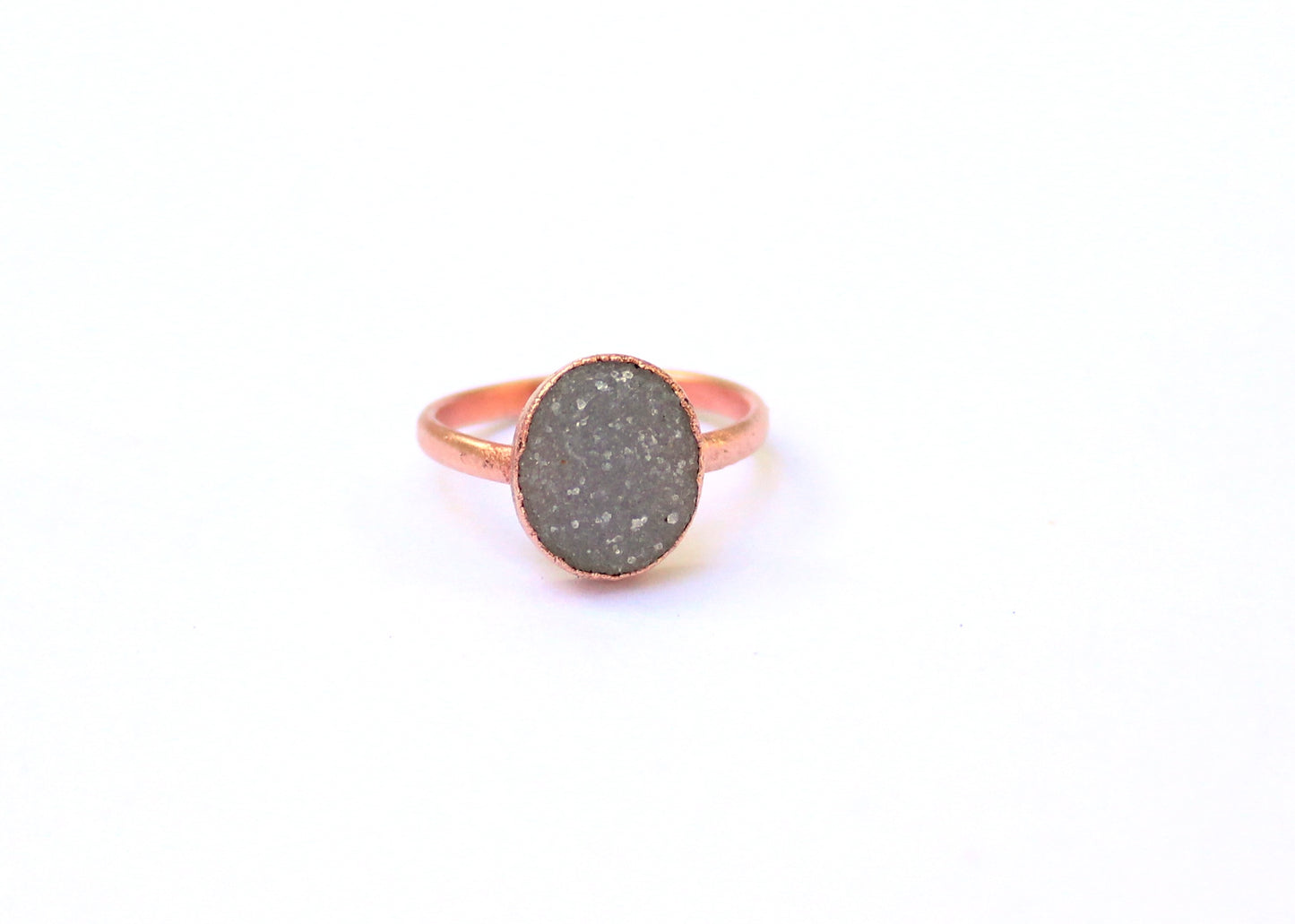 Large Oval Druzy Solitaire Ring (Vertical)