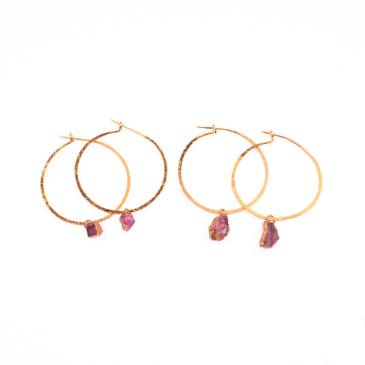 Large Pink Tourmaline Hoops