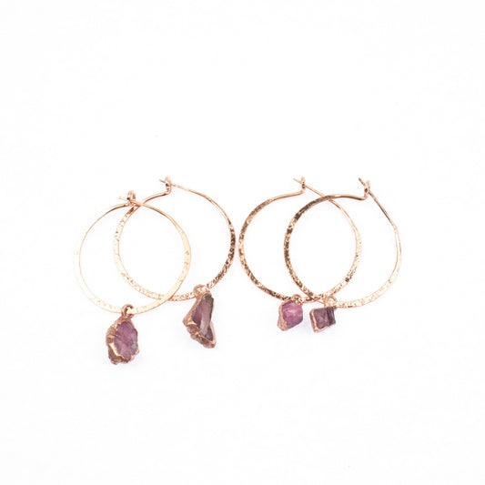 Medium Pink Tourmaline Hoops