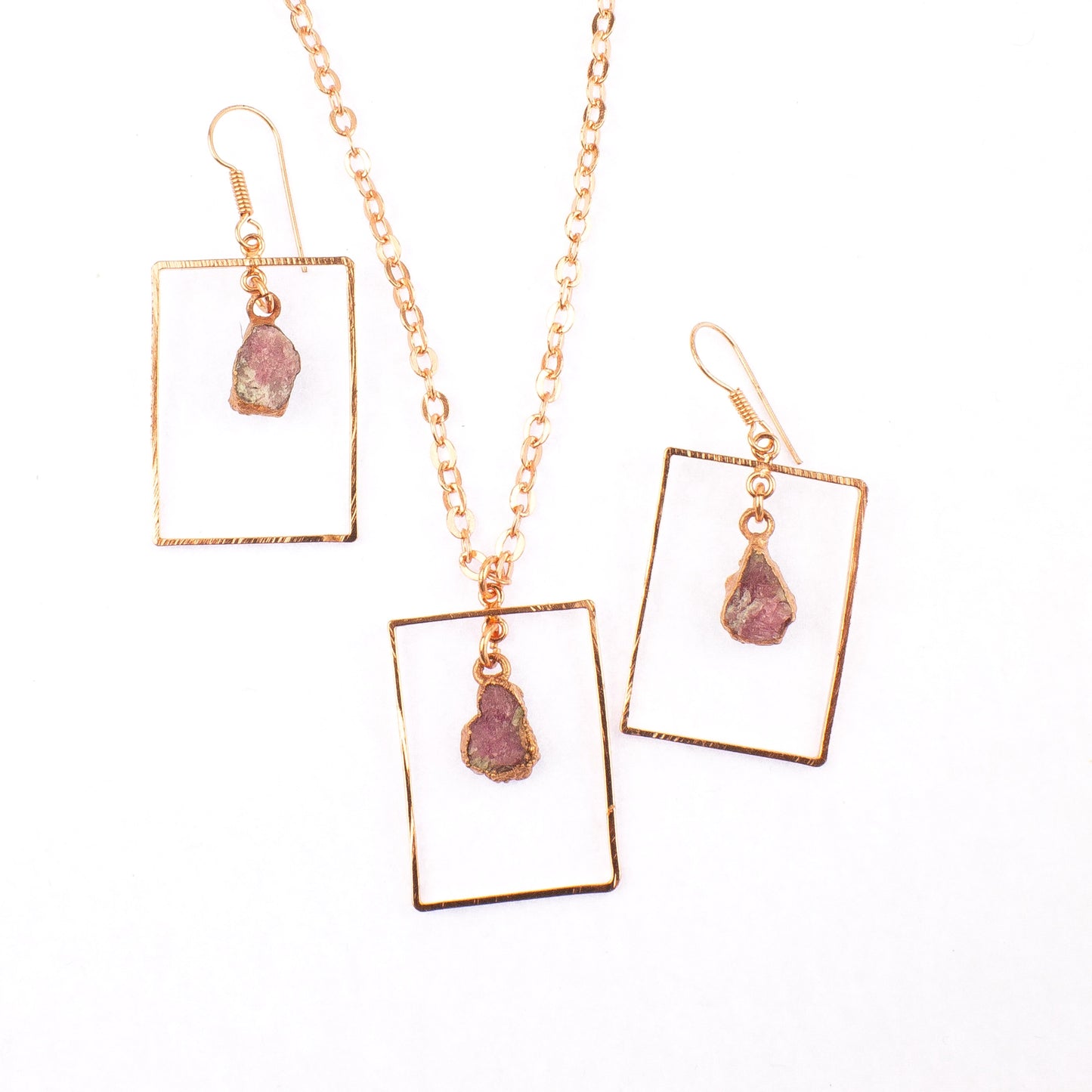 Pink Tourmaline Rectangle Set