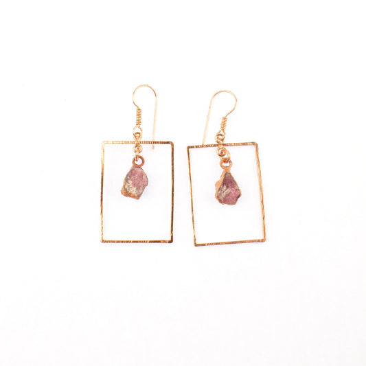 Pink Tourmaline Rectangle Earrings