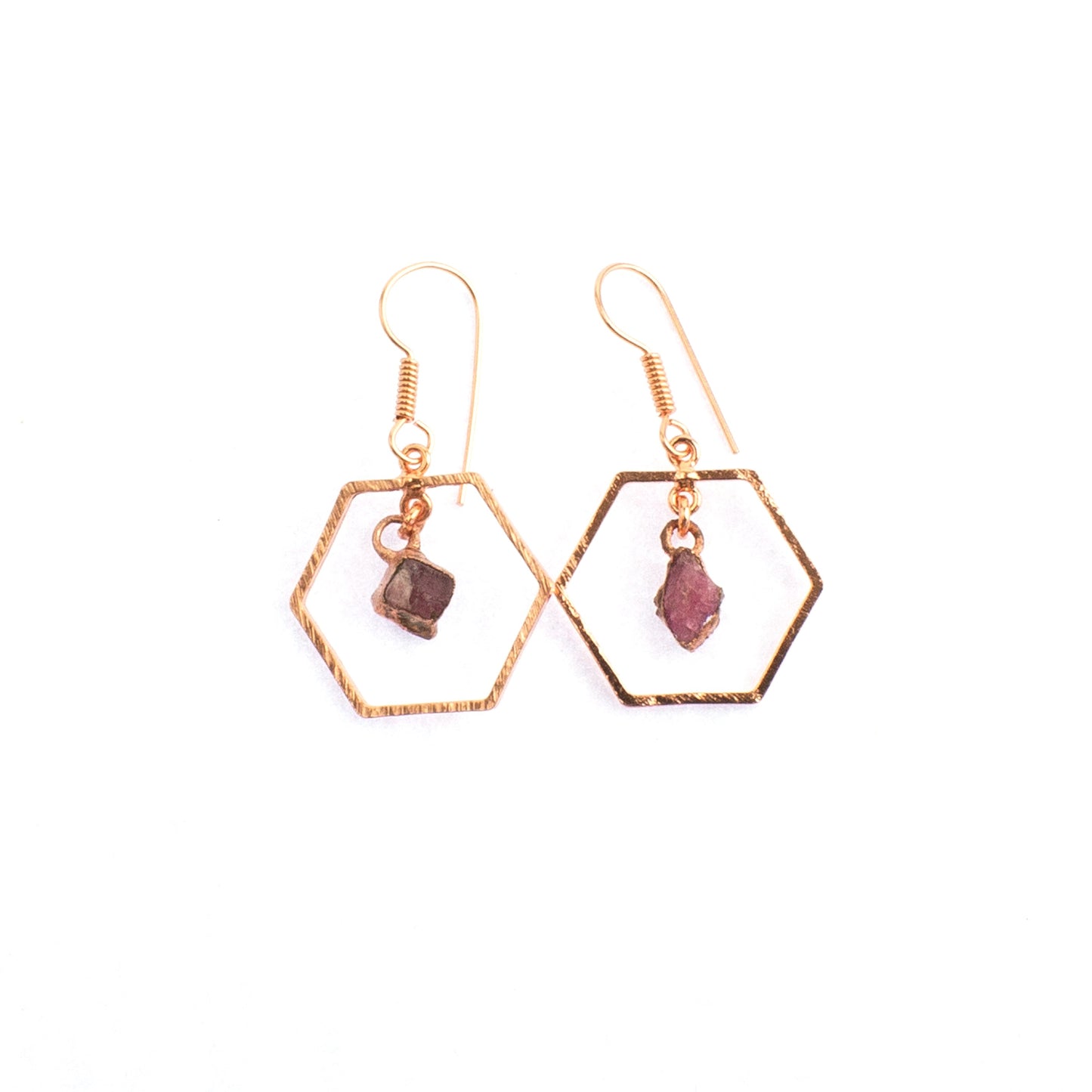 Pink Tourmaline Hexagon Earrings