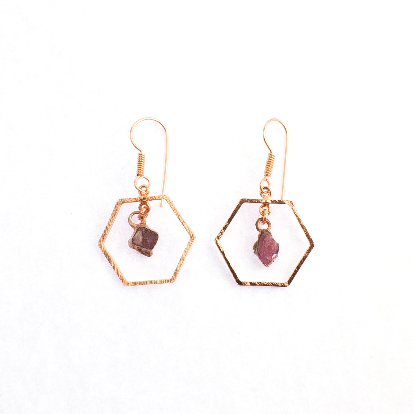 Pink Tourmaline Hexagon Earrings