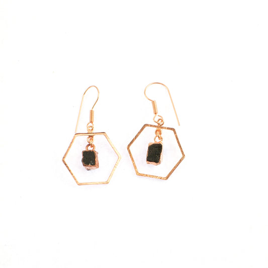 Black Tourmaline Hexagon Earrings