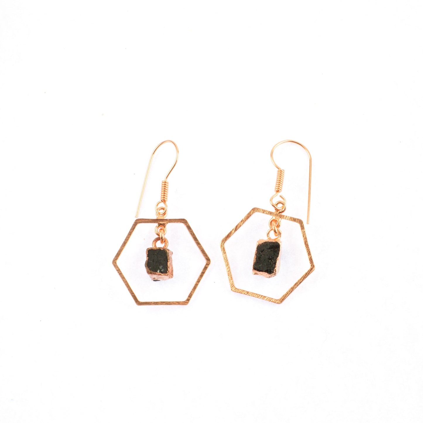 Black Tourmaline Hexagon Earrings