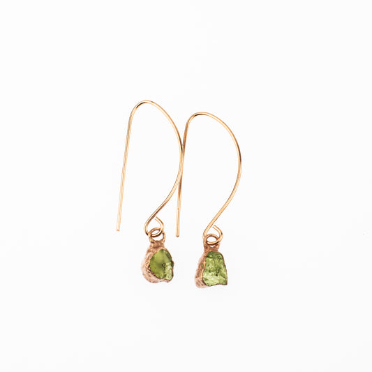 Small Green Garnet Long Dangly Earrings