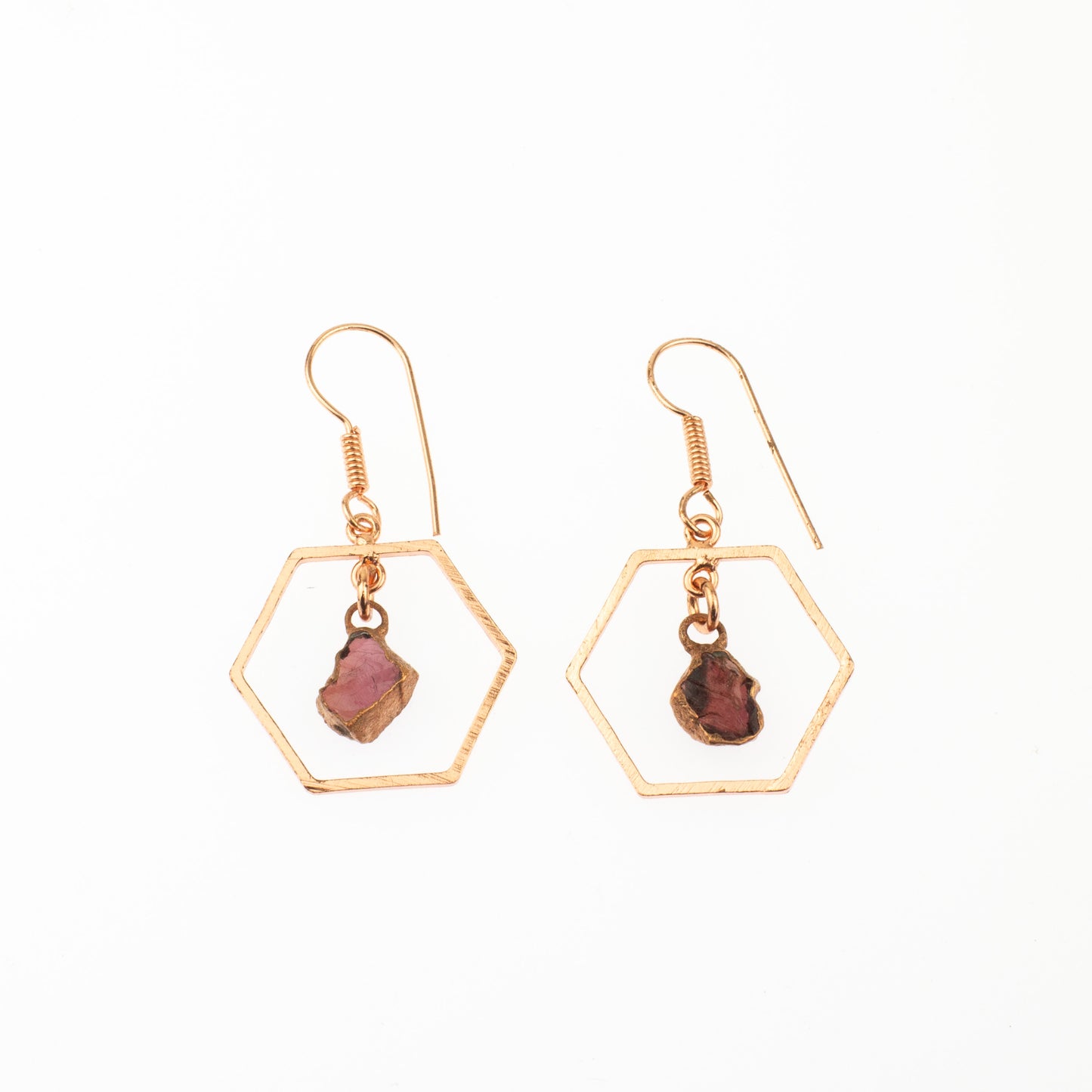 Red Garnet Hexagon Earrings