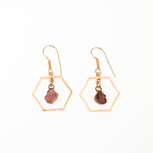Red Garnet Hexagon Earrings