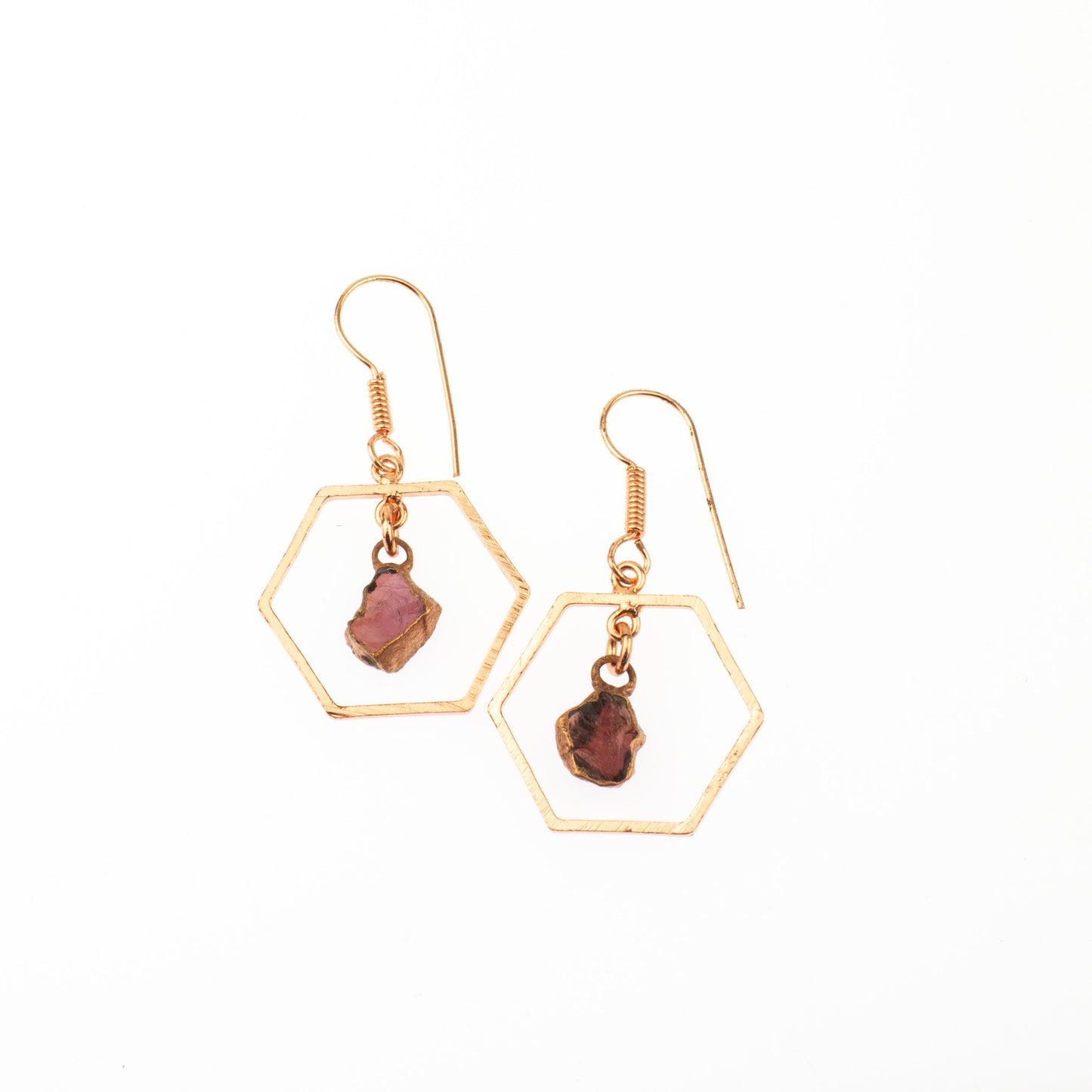 Red Garnet Hexagon Earrings