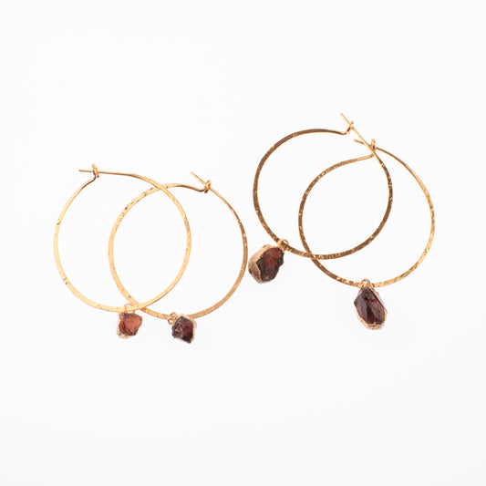 Large Red Garnet Hoops
