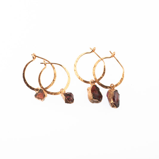 Small Red Garnet Hoops