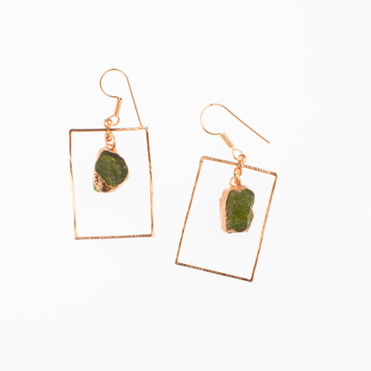 Green Garnet Rectangle  Earrings