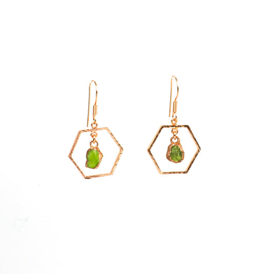 Peridot Hexagon Gemstone Earrings