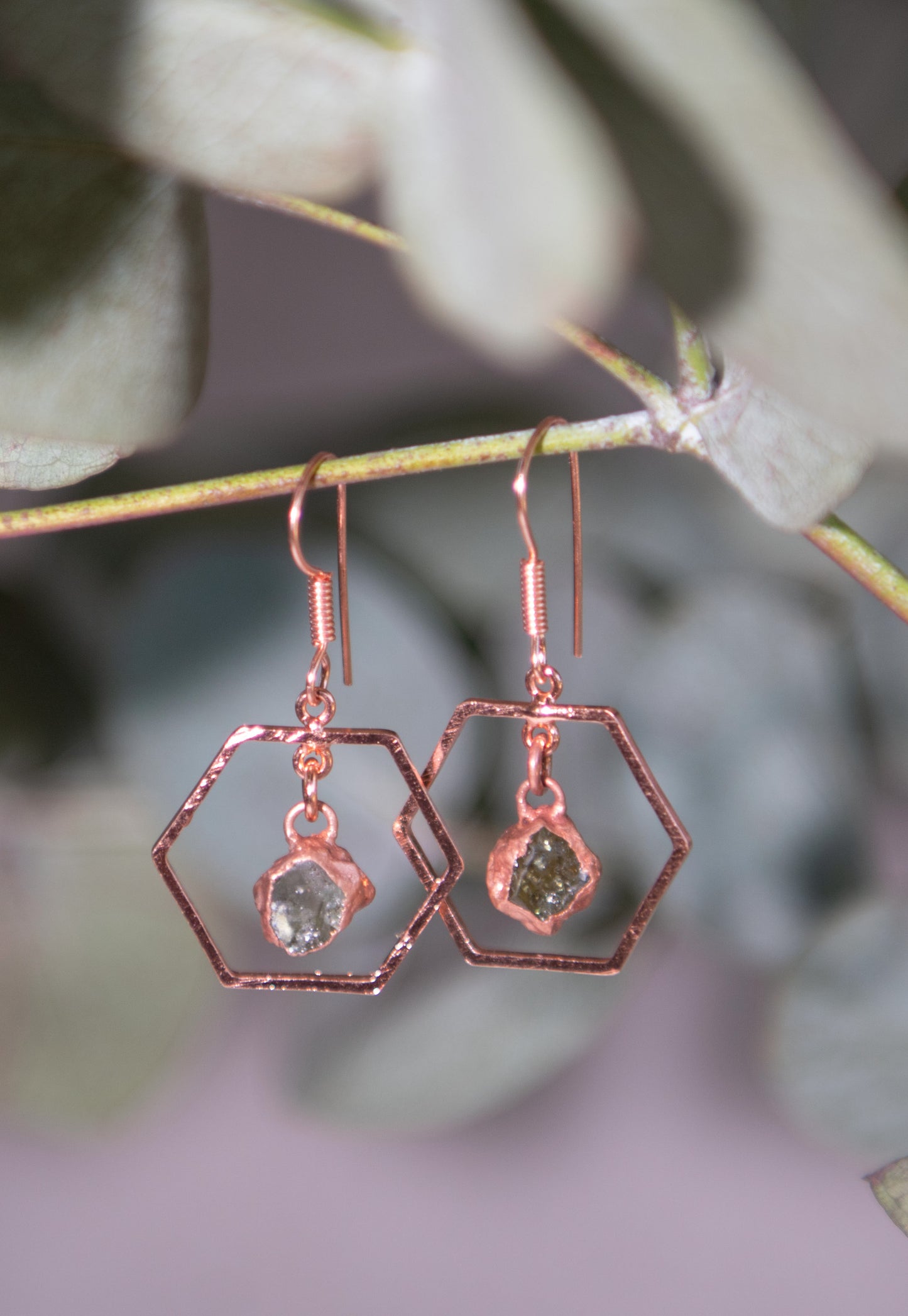 Green Garnet Hexagon Earrings