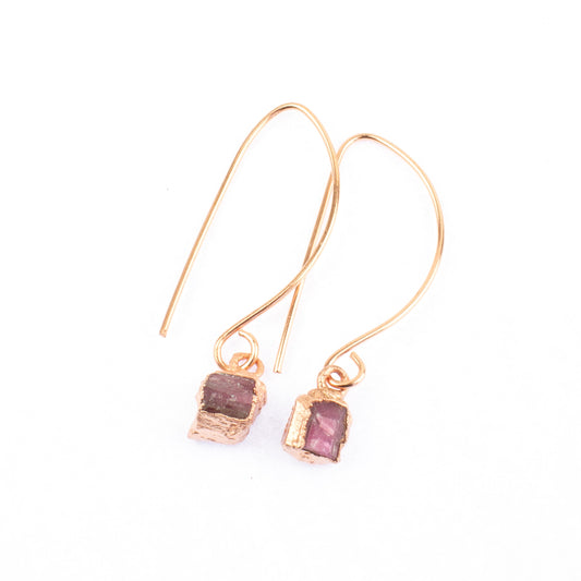 Small Pink Tourmaline Long Dangly Earrings