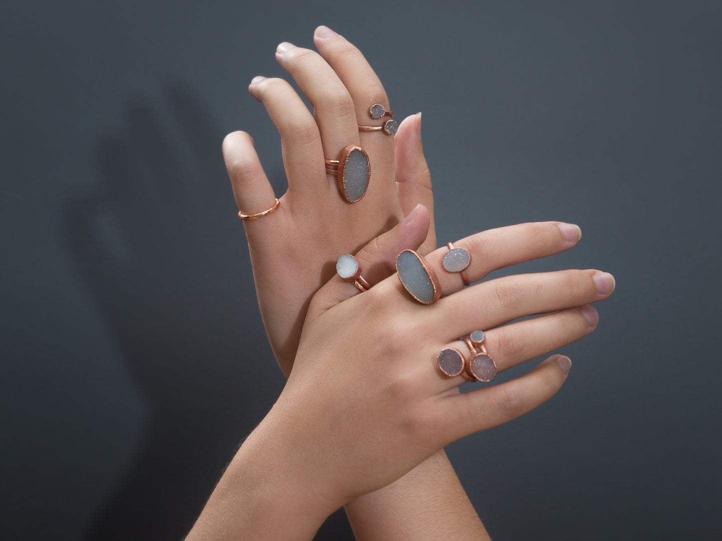 X-Large Oval Druzy Solitaire Ring (Horizontal)