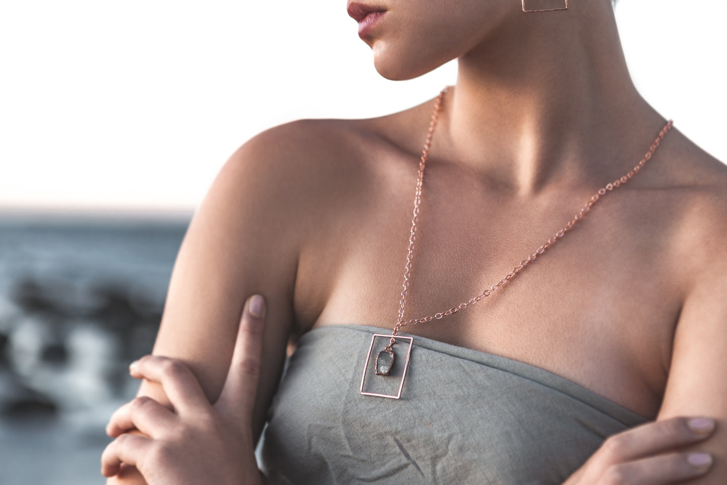 Aquamarine Rectangle Necklace