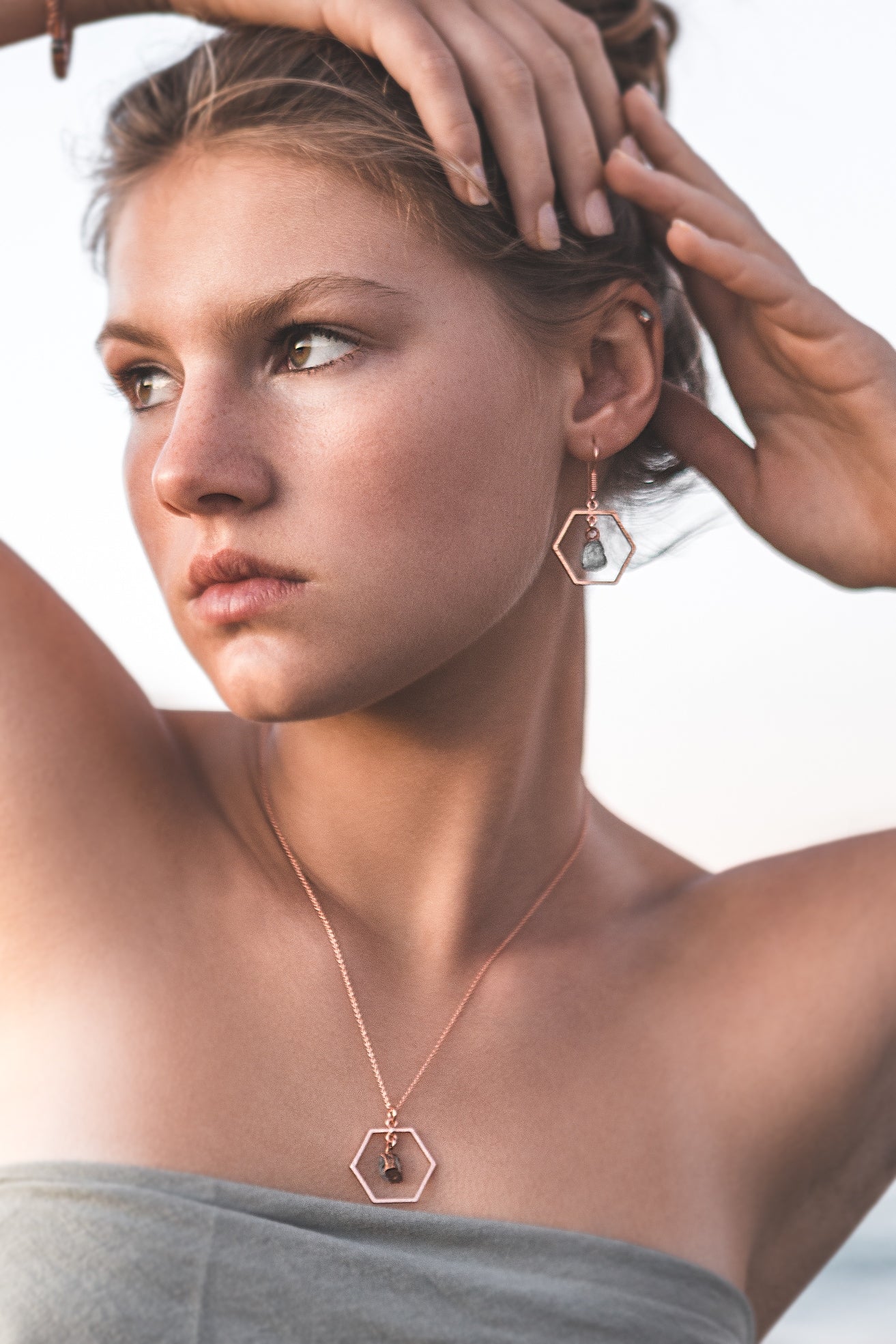 Aquamarine Hexagon Earrings