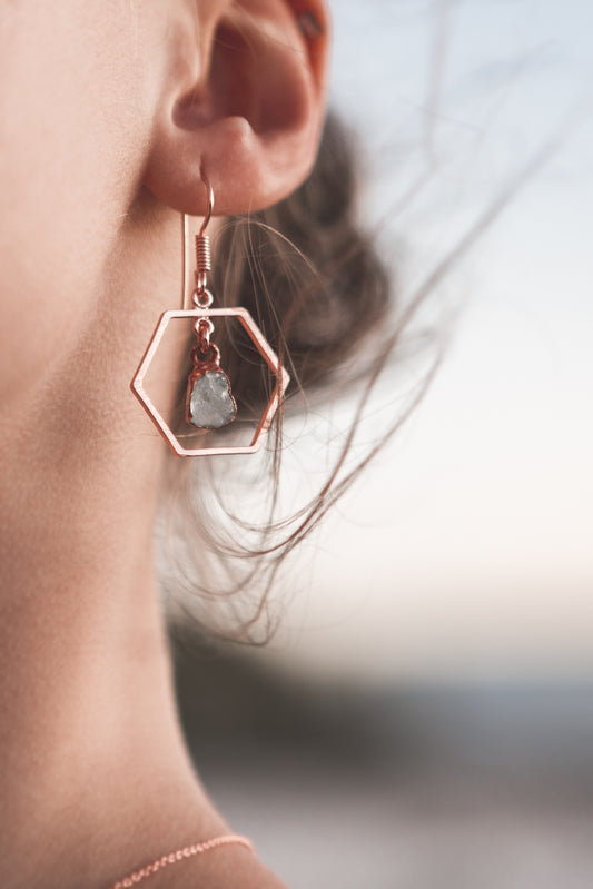 Aquamarine Hexagon Earrings
