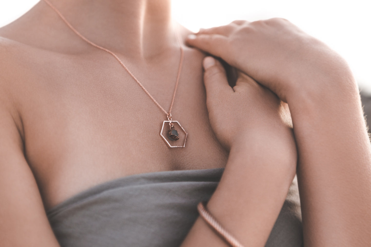 Aquamarine Hexagon Necklace