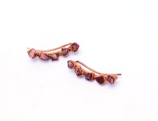 Pink Tourmaline Ear Climber Studs