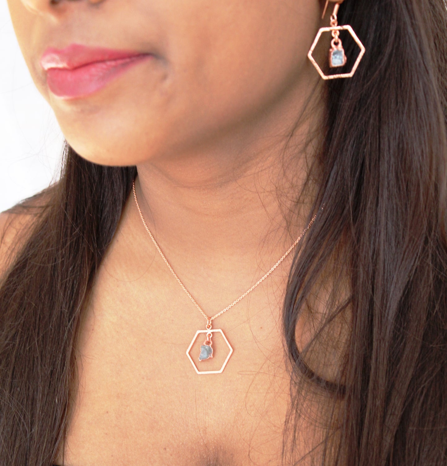 Aquamarine Hexagon Earrings