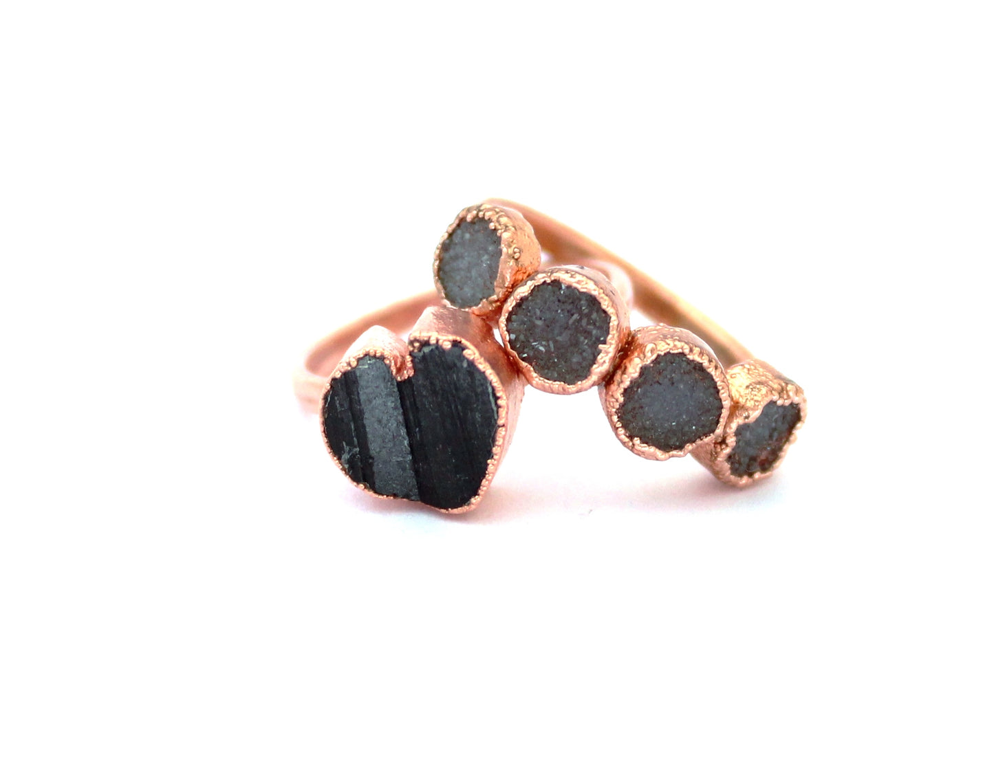 Small Black Tourmaline Heart Ring and Druzy Eternity Ring Combo