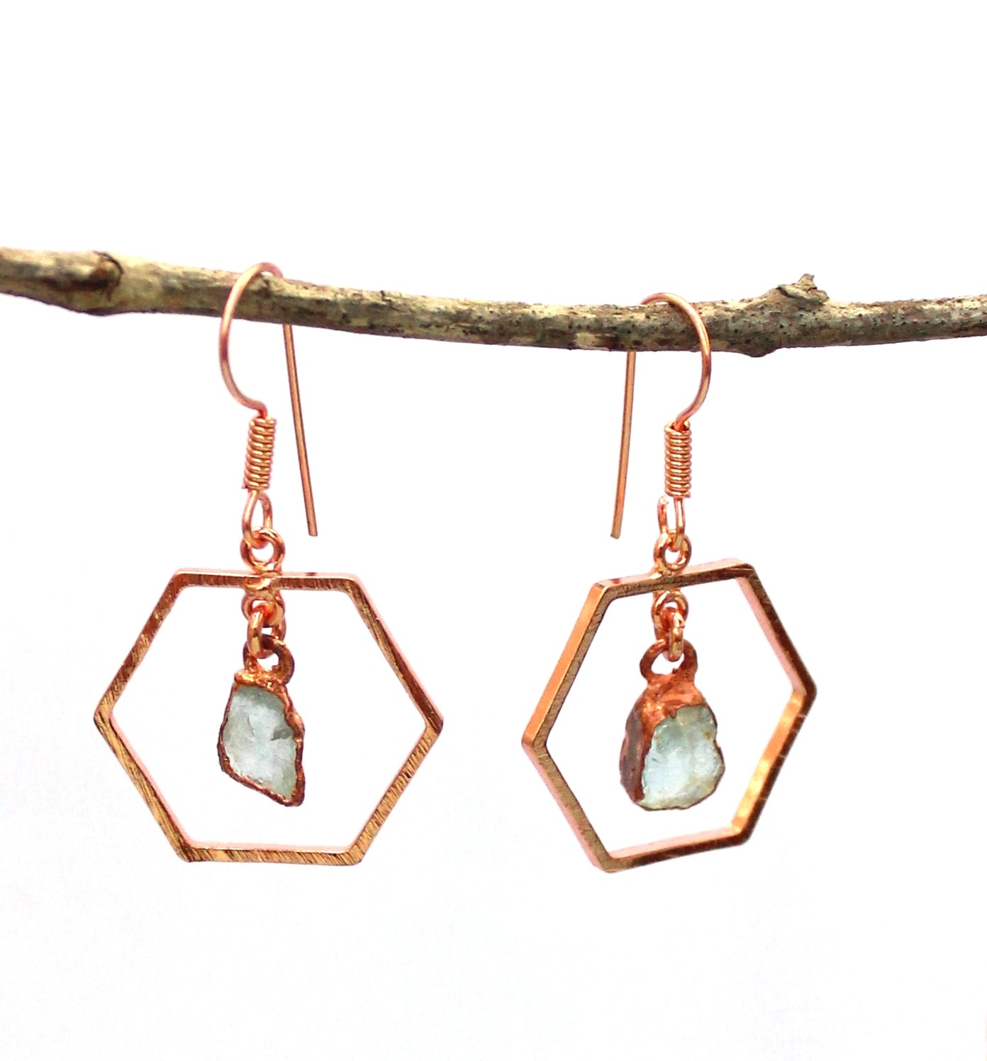 Aquamarine Hexagon Earrings