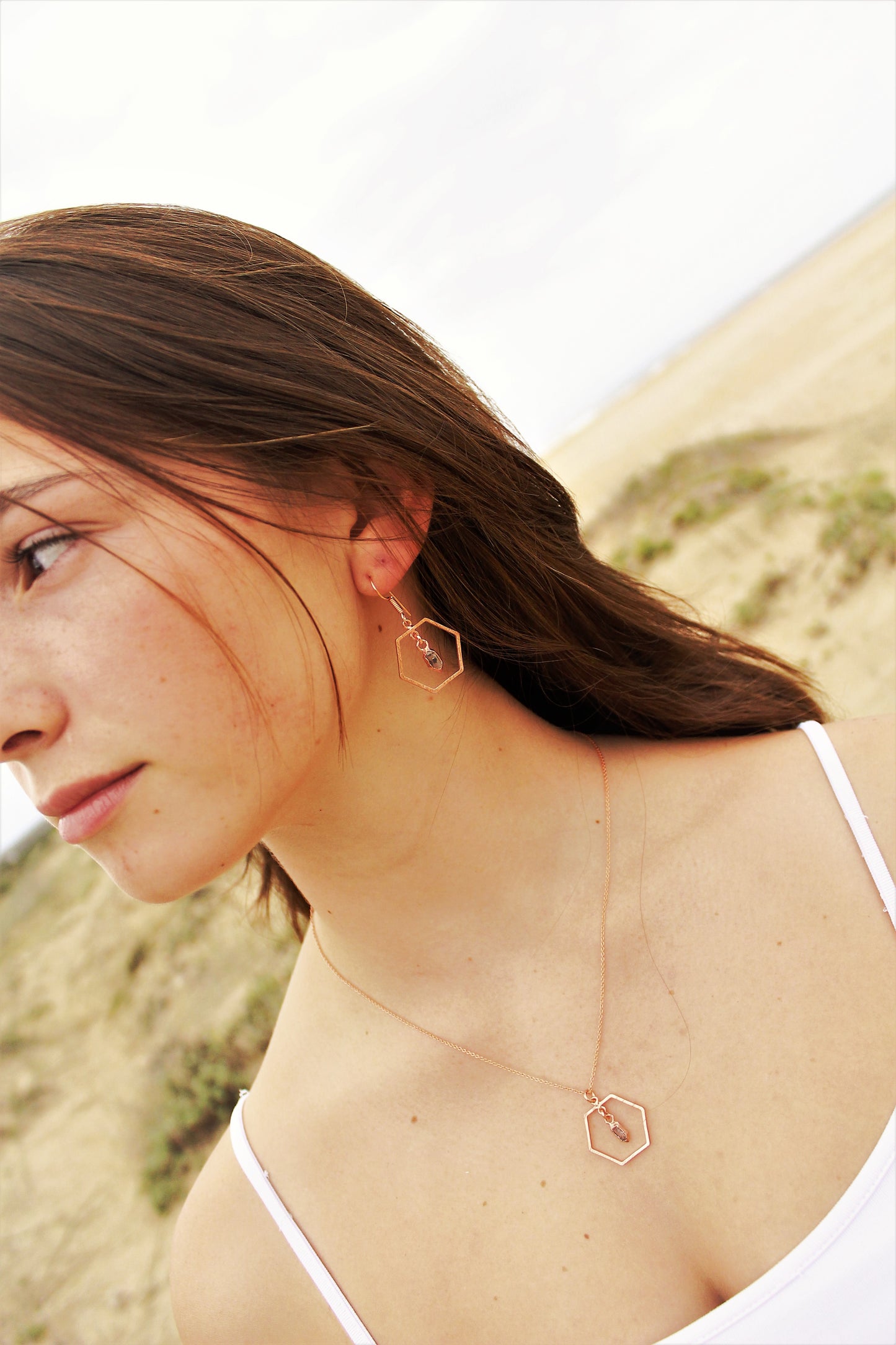 Herkimer Diamond Hexagon Necklace