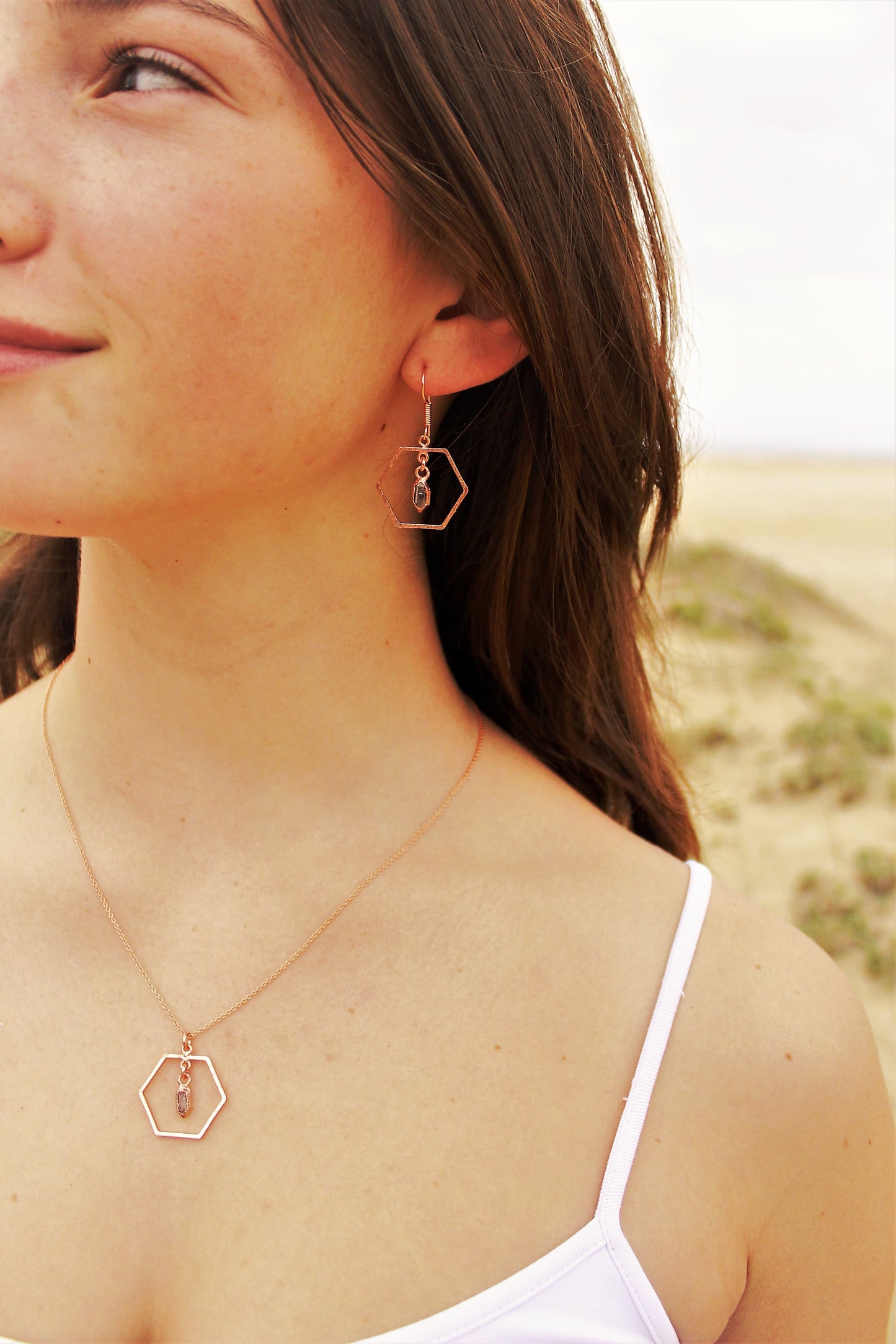 Herkimer Diamond Hexagon Earrings