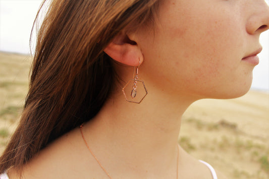 Herkimer Diamond Hexagon Earrings