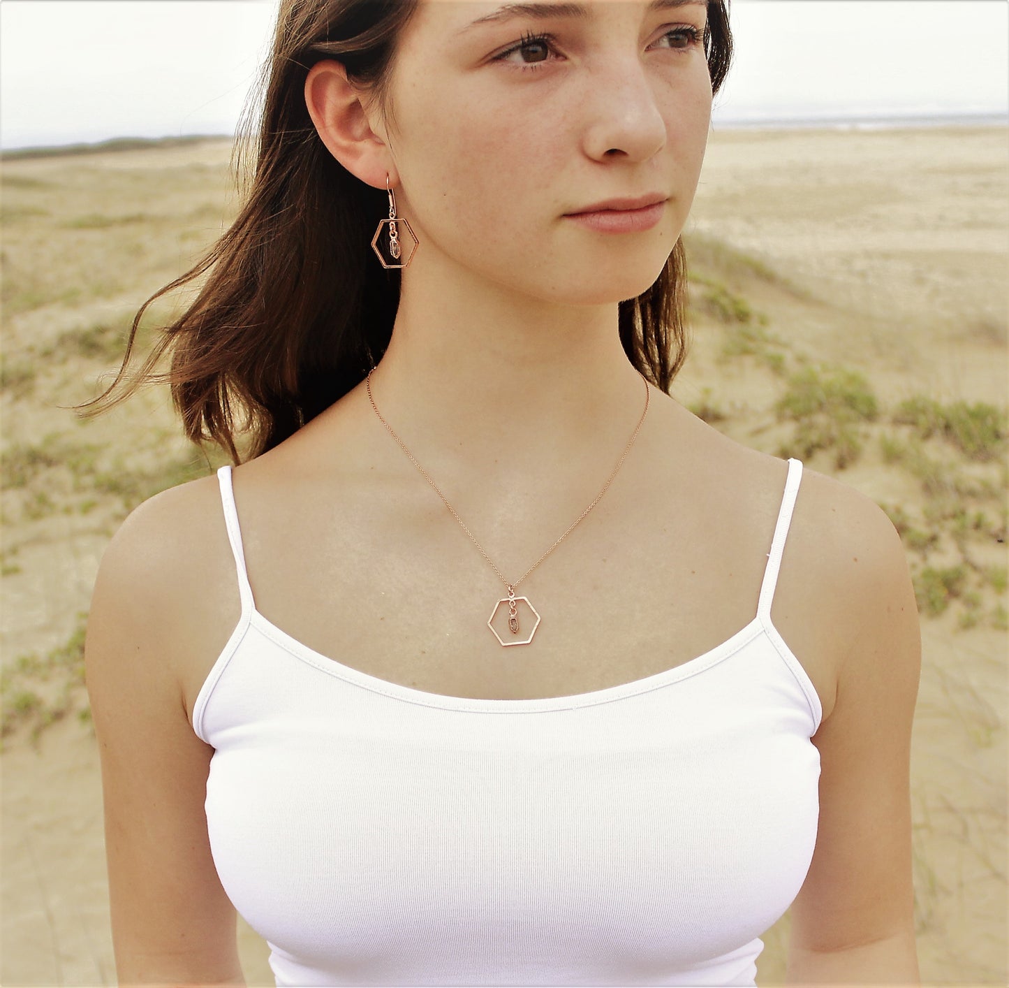 Herkimer Diamond Hexagon Necklace