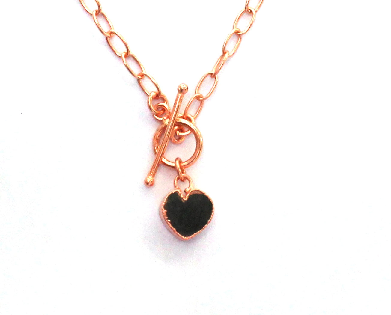 Small Black Tourmaline Heart on Toggle Clasp Chain