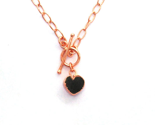 Small Black Tourmaline Heart on Toggle Clasp Chain