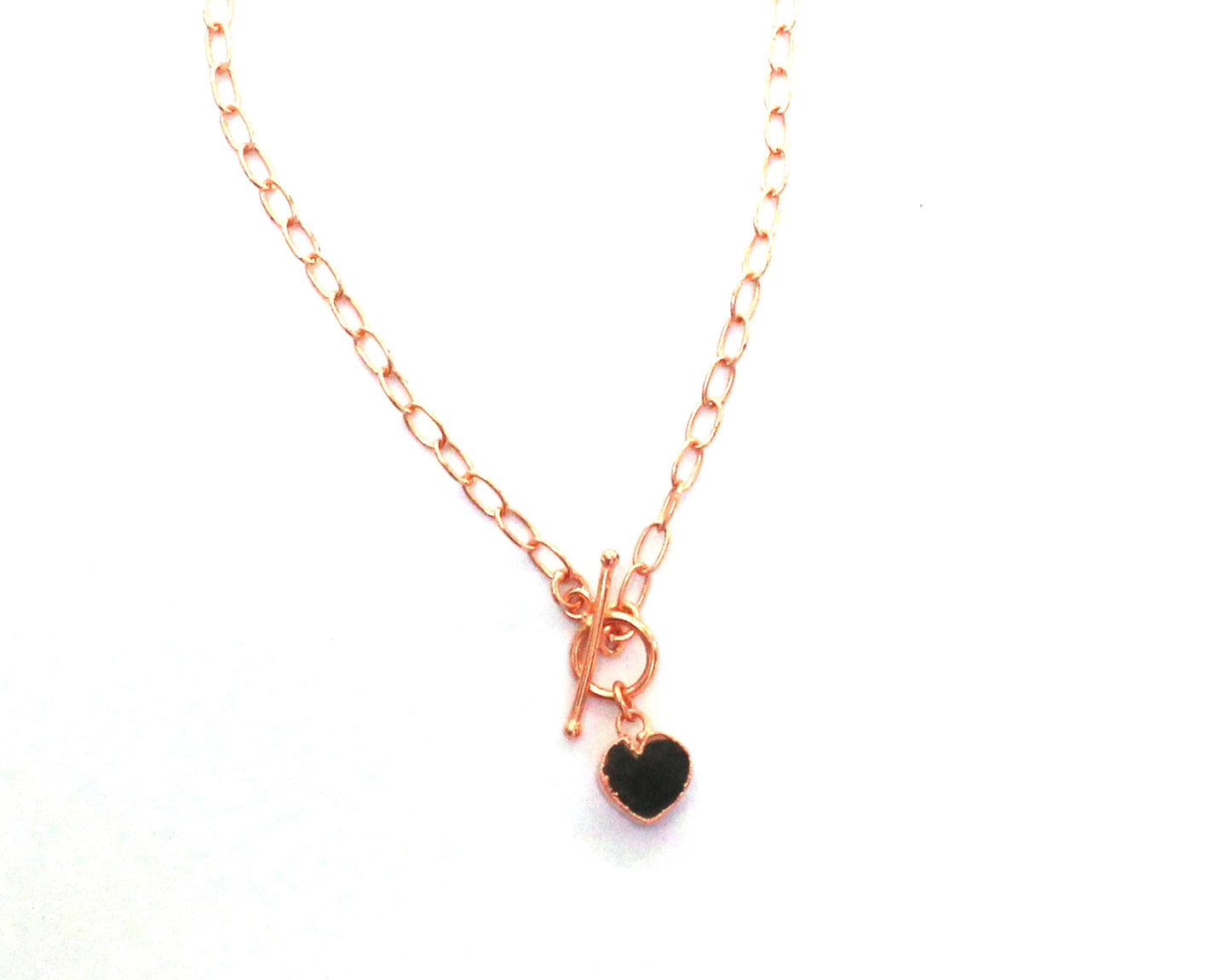 Small Black Tourmaline Heart on Toggle Clasp Chain
