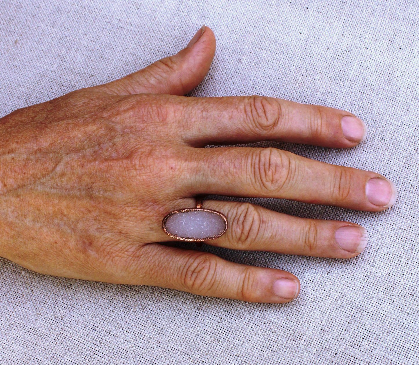 X-Large Oval Druzy Solitaire Ring (Vertical)