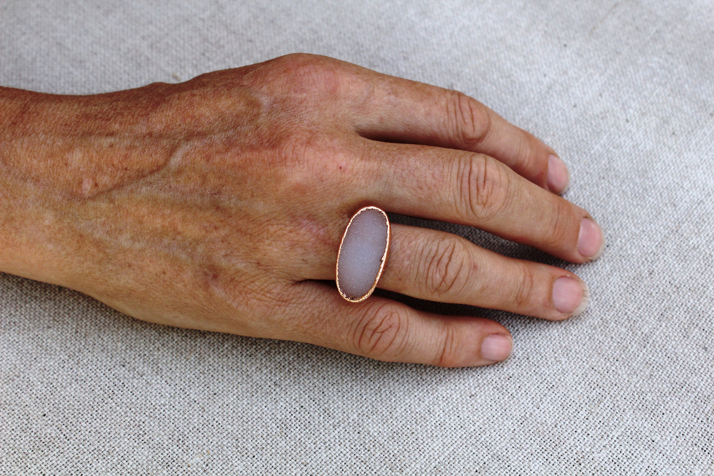 X-Large Oval Druzy Solitaire Ring (Horizontal)