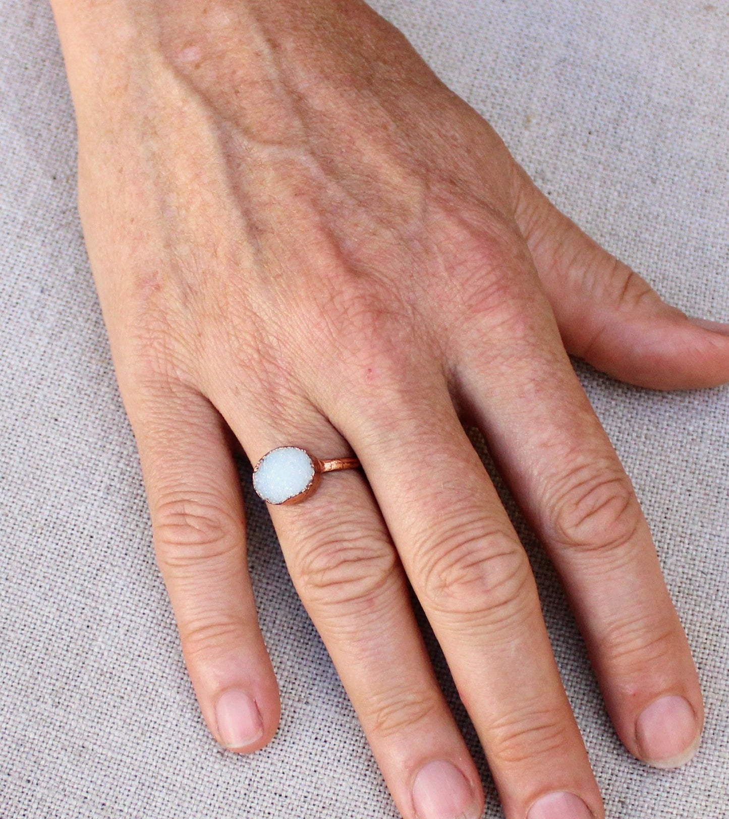 Large Oval Druzy Solitaire Ring (Horizontal)