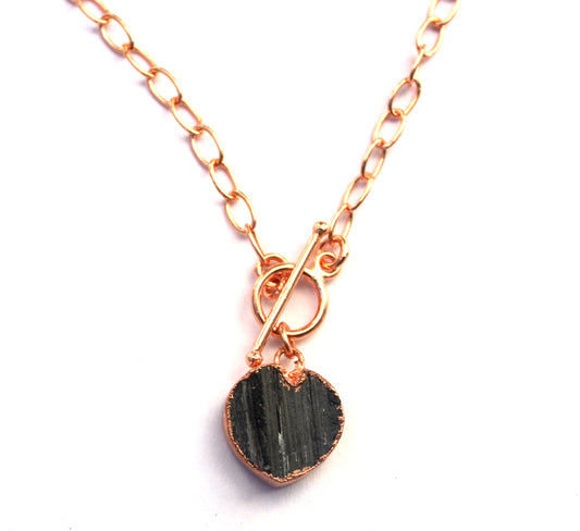 Large Black Tourmaline Heart on Toggle Clasp Chain