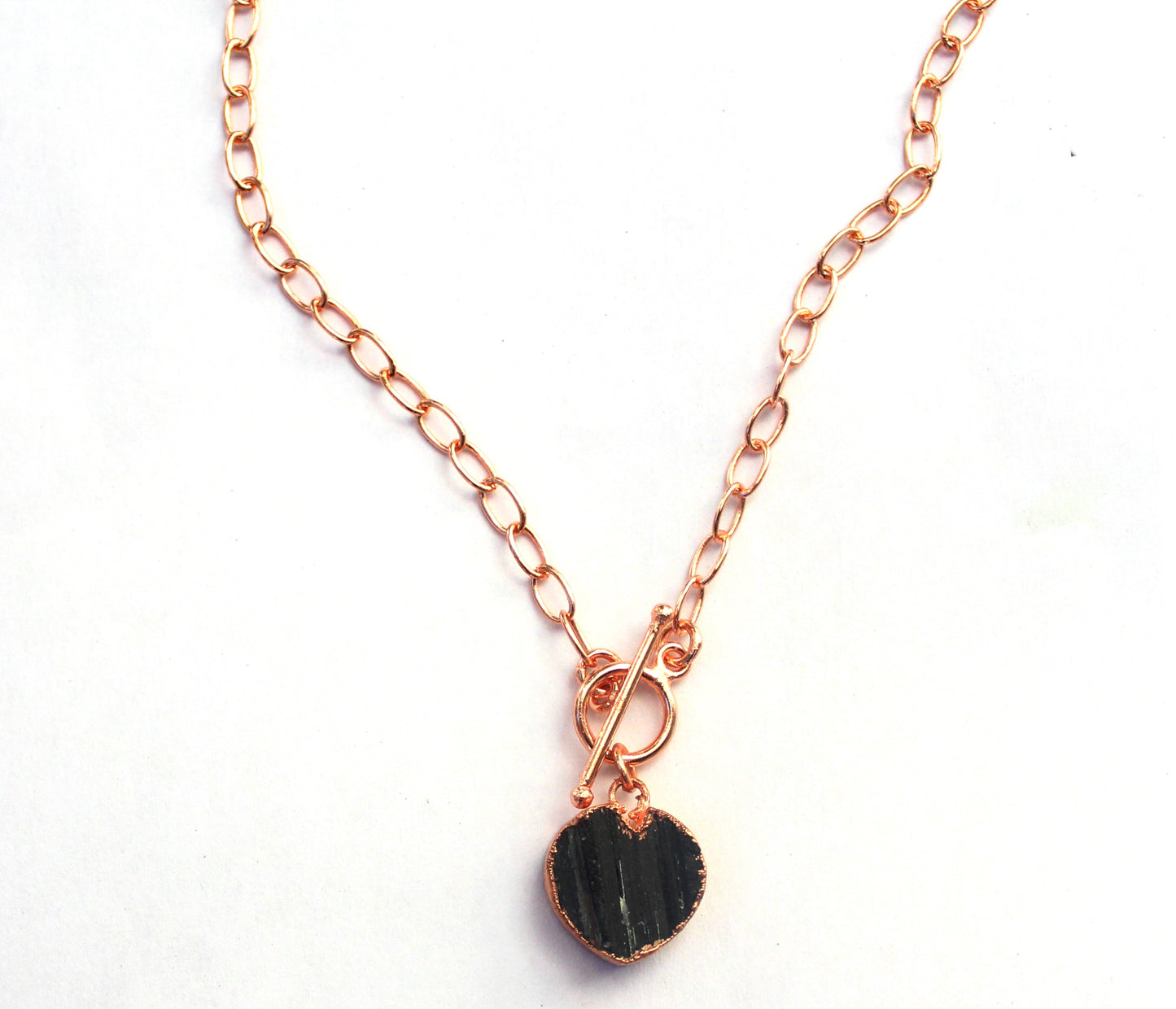 Large Black Tourmaline Heart on Toggle Clasp Chain
