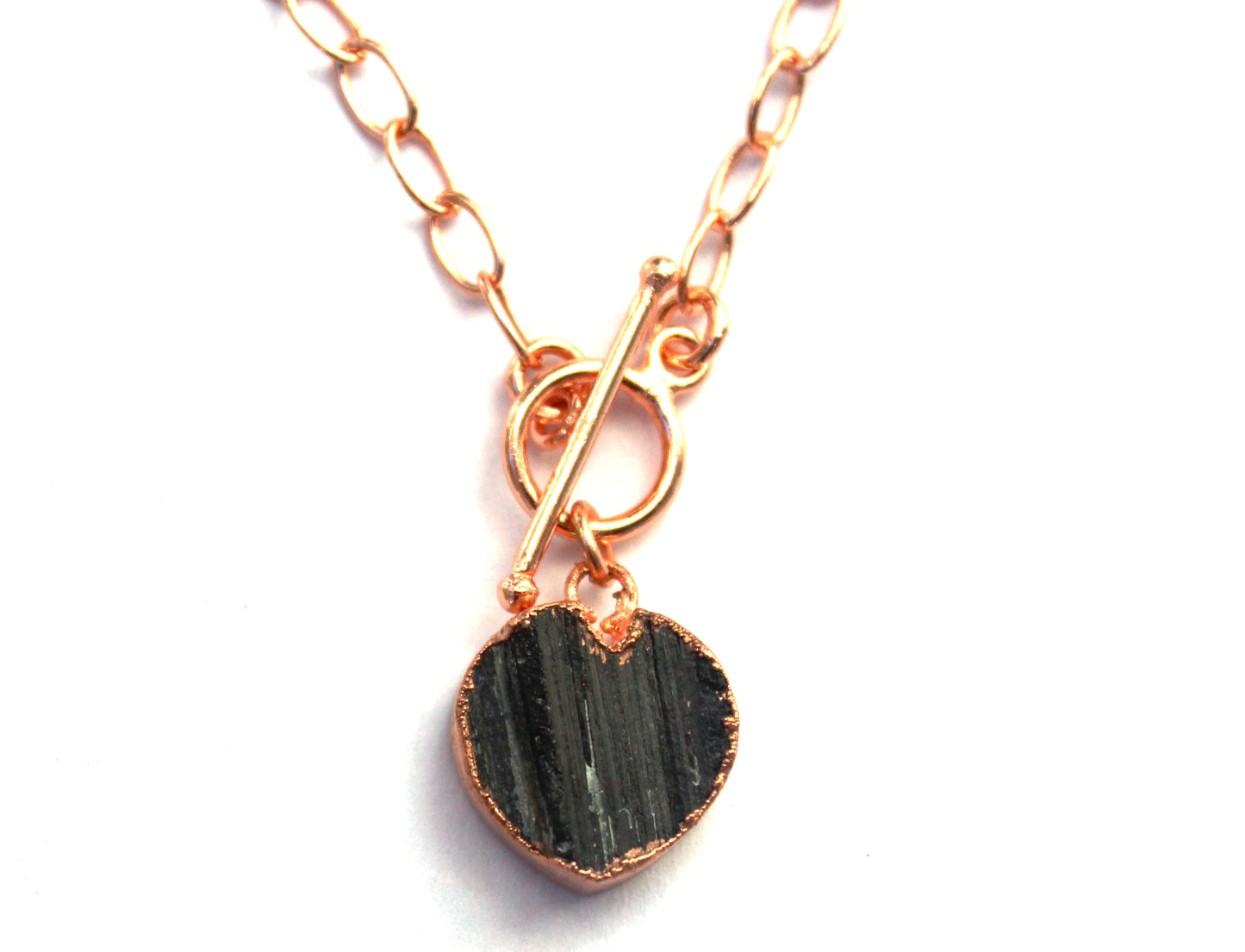 Large Black Tourmaline Heart on Toggle Clasp Chain
