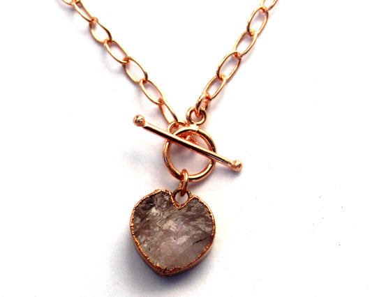 Large Rose Quartz Heart on Toggle Clasp Chain